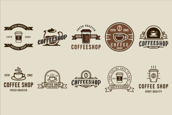 Coffee Shop Logo Line Art Vector