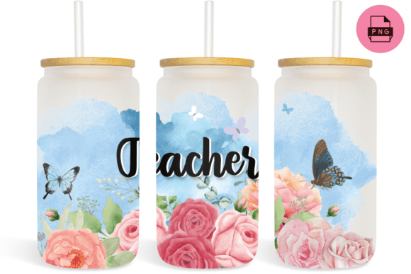 Flowers Teacher 16 Oz Libbey Glass Can