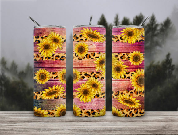 Rustic Sunflower Teal Wood Leopard 20Oz